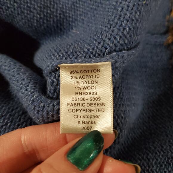 Vtg Christopher & Banks Hand Embroidered Moose Sweater Size XL Cabin Wool Blue - Picture 10 of 12